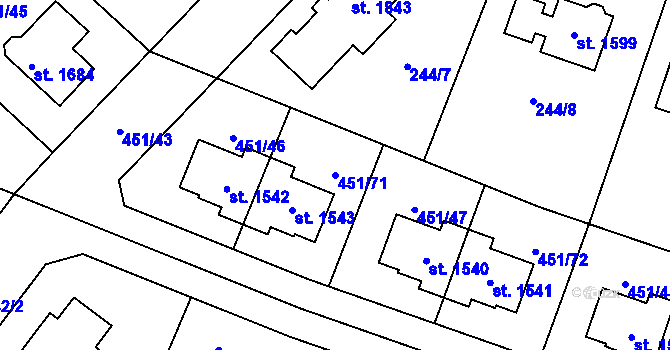 Parcela st. 451/71 v KÚ Šestajovice u Prahy, Katastrální mapa