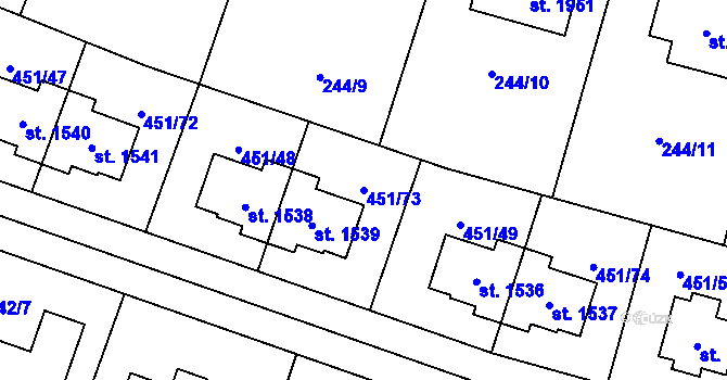 Parcela st. 451/73 v KÚ Šestajovice u Prahy, Katastrální mapa
