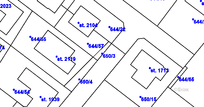 Parcela st. 650/3 v KÚ Šestajovice u Prahy, Katastrální mapa
