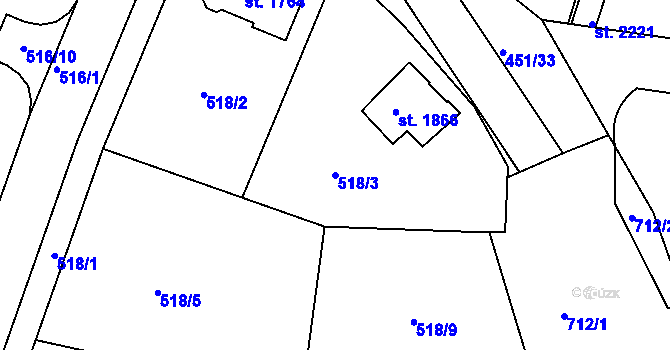 Parcela st. 518/3 v KÚ Šestajovice u Prahy, Katastrální mapa