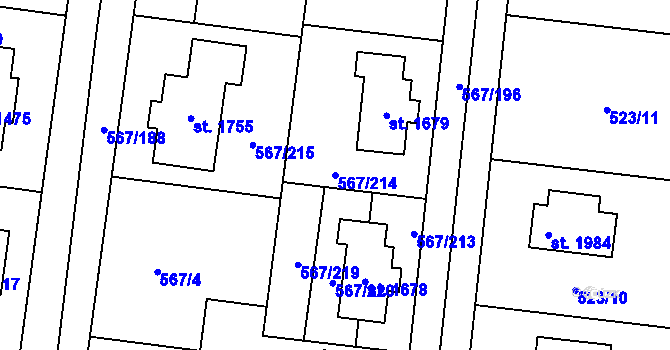 Parcela st. 567/214 v KÚ Šestajovice u Prahy, Katastrální mapa