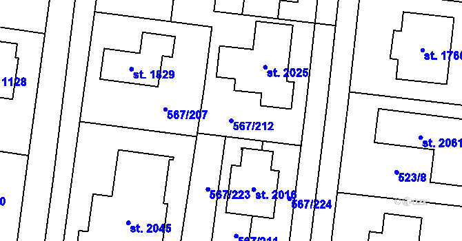 Parcela st. 567/212 v KÚ Šestajovice u Prahy, Katastrální mapa