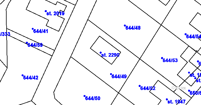 Parcela st. 2290 v KÚ Šestajovice u Prahy, Katastrální mapa
