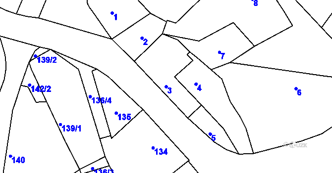 Parcela st. 3 v KÚ Šestajovice u Jaroměře, Katastrální mapa