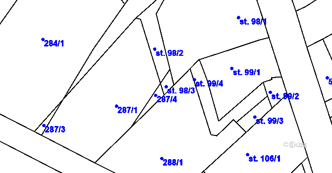 Parcela st. 98/3 v KÚ Mazelov, Katastrální mapa