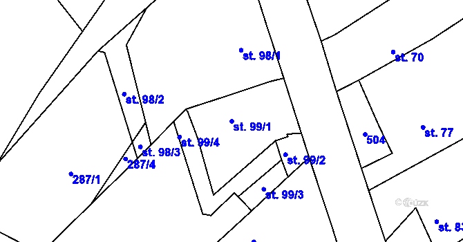 Parcela st. 99/1 v KÚ Mazelov, Katastrální mapa