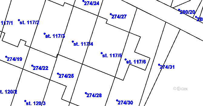 Parcela st. 117/5 v KÚ Mazelov, Katastrální mapa