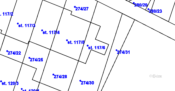 Parcela st. 117/6 v KÚ Mazelov, Katastrální mapa