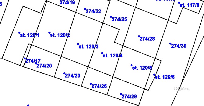Parcela st. 120/4 v KÚ Mazelov, Katastrální mapa