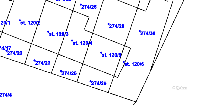 Parcela st. 120/5 v KÚ Mazelov, Katastrální mapa