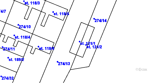 Parcela st. 121/1 v KÚ Mazelov, Katastrální mapa