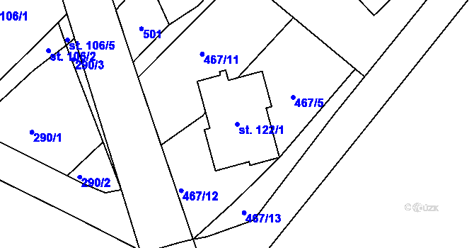 Parcela st. 122/1 v KÚ Mazelov, Katastrální mapa