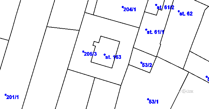 Parcela st. 163 v KÚ Mazelov, Katastrální mapa