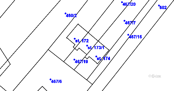Parcela st. 173/1 v KÚ Mazelov, Katastrální mapa