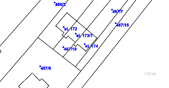 Parcela st. 174 v KÚ Mazelov, Katastrální mapa