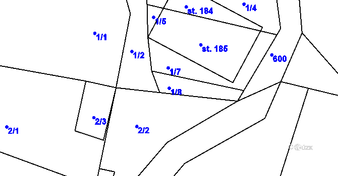 Parcela st. 1/8 v KÚ Mazelov, Katastrální mapa