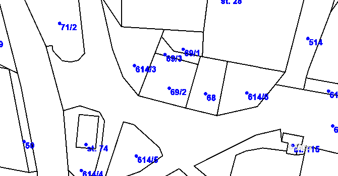 Parcela st. 69/2 v KÚ Mazelov, Katastrální mapa