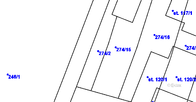 Parcela st. 274/2 v KÚ Mazelov, Katastrální mapa