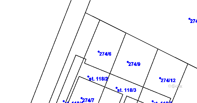 Parcela st. 274/6 v KÚ Mazelov, Katastrální mapa