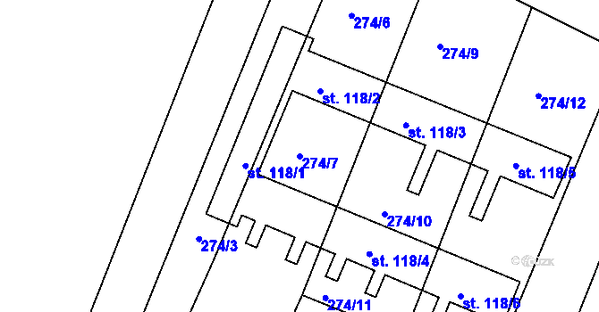 Parcela st. 274/7 v KÚ Mazelov, Katastrální mapa