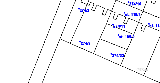 Parcela st. 274/8 v KÚ Mazelov, Katastrální mapa