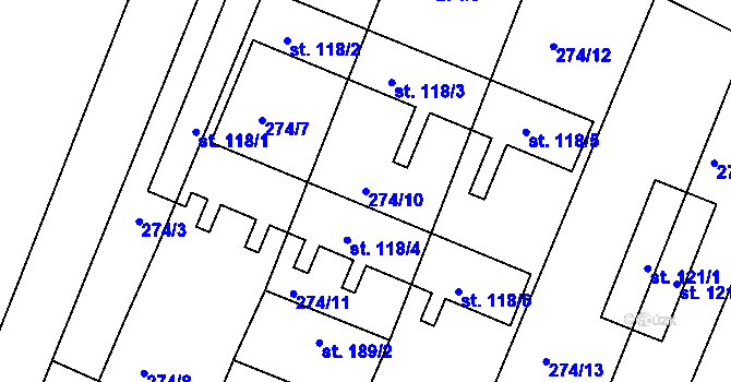 Parcela st. 274/10 v KÚ Mazelov, Katastrální mapa