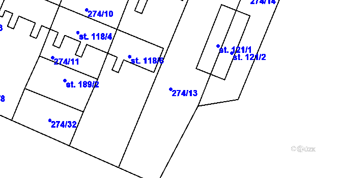 Parcela st. 274/13 v KÚ Mazelov, Katastrální mapa