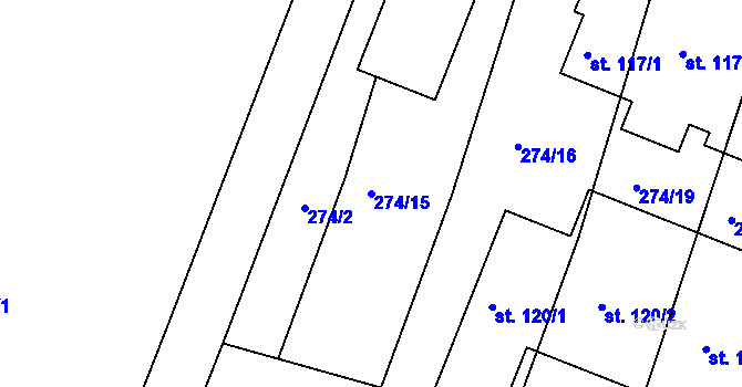 Parcela st. 274/15 v KÚ Mazelov, Katastrální mapa