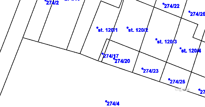 Parcela st. 274/17 v KÚ Mazelov, Katastrální mapa