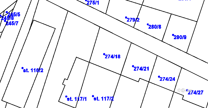 Parcela st. 274/18 v KÚ Mazelov, Katastrální mapa