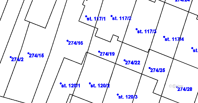 Parcela st. 274/19 v KÚ Mazelov, Katastrální mapa