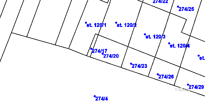Parcela st. 274/20 v KÚ Mazelov, Katastrální mapa