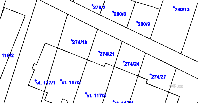 Parcela st. 274/21 v KÚ Mazelov, Katastrální mapa