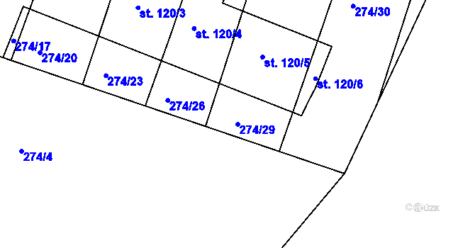 Parcela st. 274/29 v KÚ Mazelov, Katastrální mapa