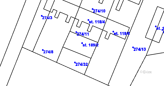 Parcela st. 189/2 v KÚ Mazelov, Katastrální mapa