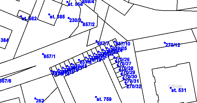 Parcela st. 270/22 v KÚ Ševětín, Katastrální mapa