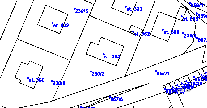 Parcela st. 384 v KÚ Ševětín, Katastrální mapa