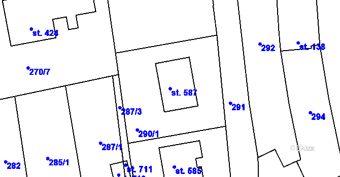 Parcela st. 587 v KÚ Ševětín, Katastrální mapa