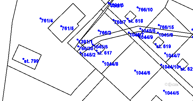 Parcela st. 617 v KÚ Ševětín, Katastrální mapa