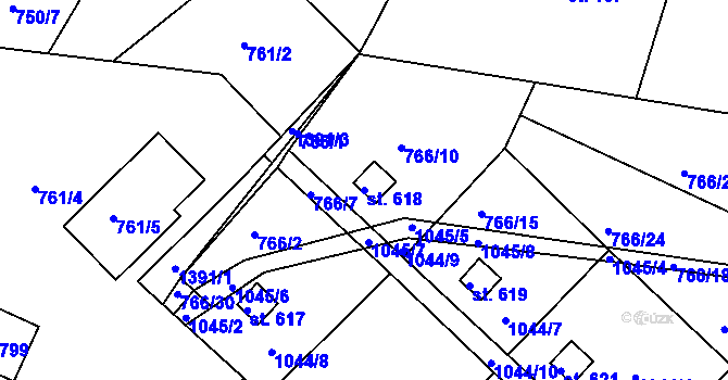 Parcela st. 618 v KÚ Ševětín, Katastrální mapa