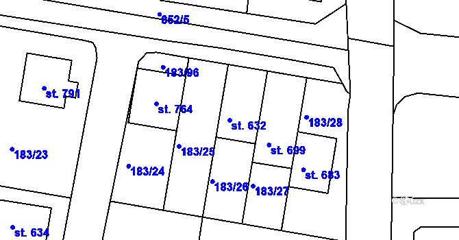 Parcela st. 632 v KÚ Ševětín, Katastrální mapa