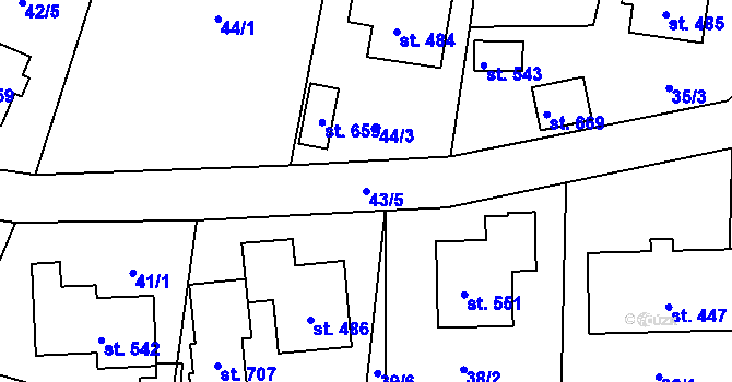 Parcela st. 43/5 v KÚ Ševětín, Katastrální mapa