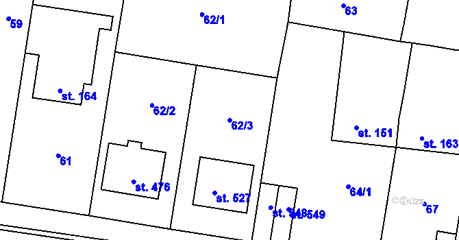 Parcela st. 62/3 v KÚ Ševětín, Katastrální mapa