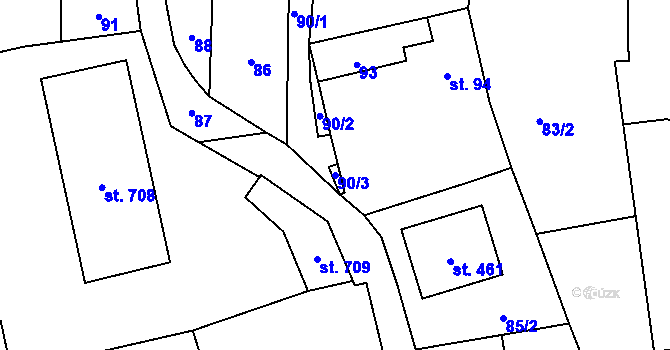 Parcela st. 90/3 v KÚ Ševětín, Katastrální mapa