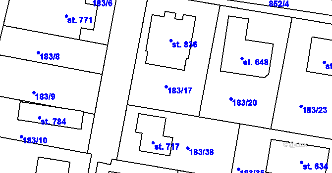 Parcela st. 183/17 v KÚ Ševětín, Katastrální mapa