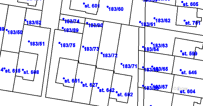 Parcela st. 183/72 v KÚ Ševětín, Katastrální mapa