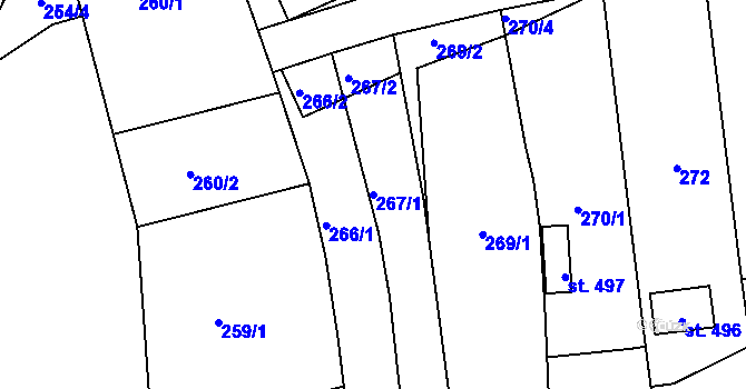 Parcela st. 267/1 v KÚ Ševětín, Katastrální mapa