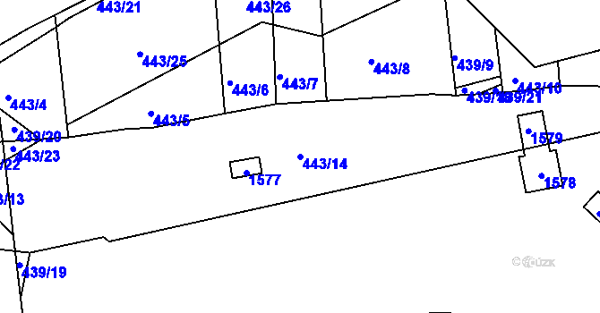 Parcela st. 443/14 v KÚ Ševětín, Katastrální mapa