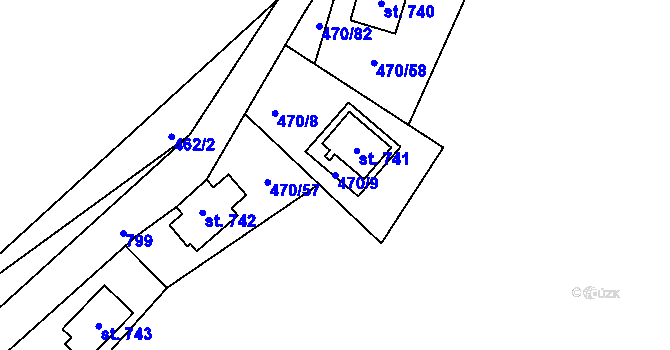Parcela st. 470/9 v KÚ Ševětín, Katastrální mapa