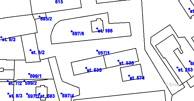 Parcela st. 597/1 v KÚ Ševětín, Katastrální mapa
